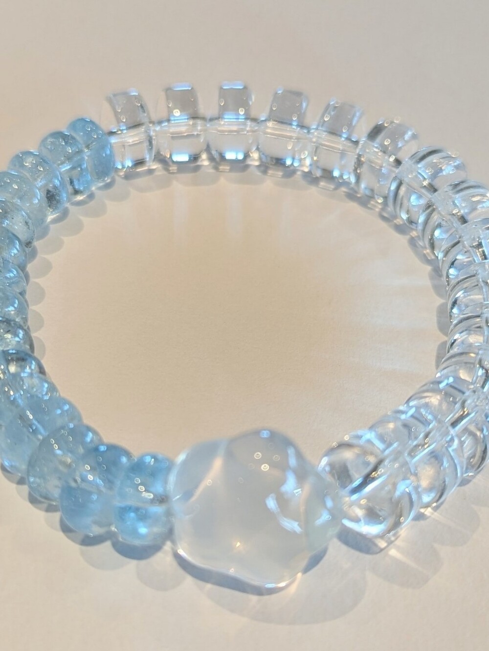 Blue Topaz Clear Quartz Rondelle Crystal Bracelet Ombre Beaded Stretch